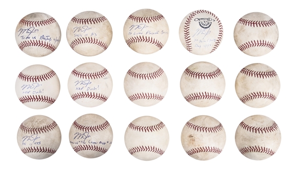 Lot of (15) Mike Trout Game Used and Signed/Inscribed (8) OML Manfred Baseballs Including Actual Hit Baseballs - Single, Double, Triple, Hit by Pitch, & 1st Home Opening Day Balls (MLB Authenticated)